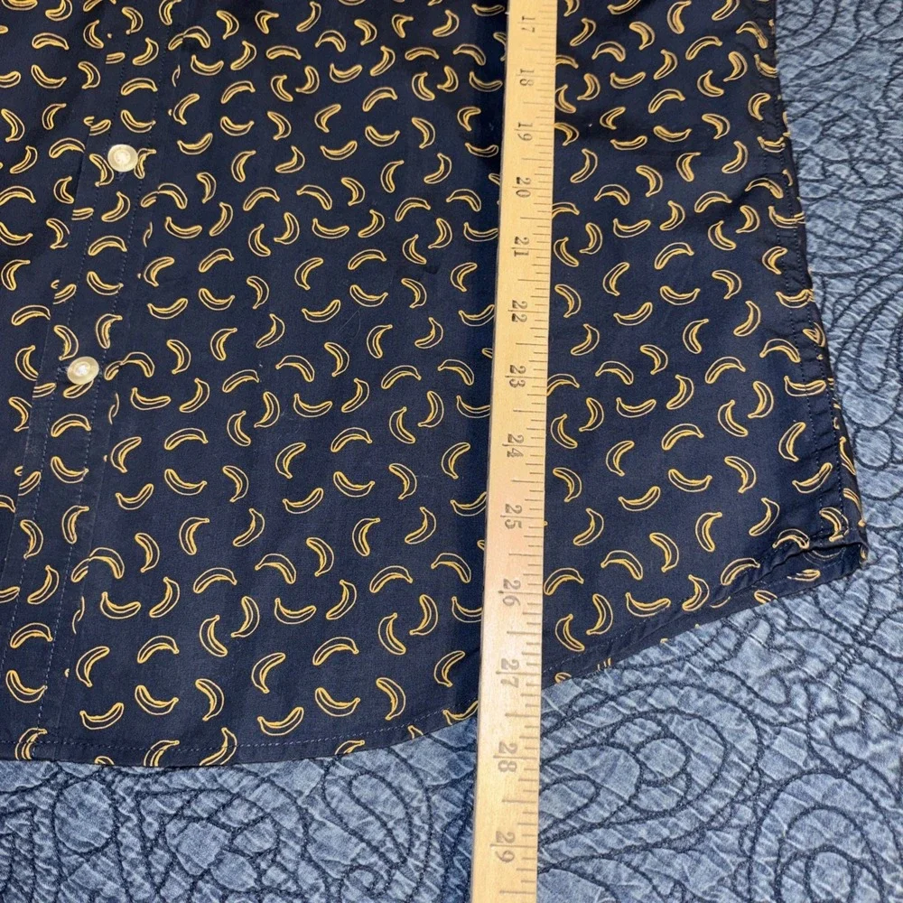 Banana Republic Men's M Shirt Navy Blue Banana Print Luxe Poplin LS Button-down